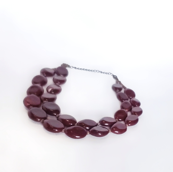 Red Bib Necklace, Vintage Chunky Double Strand Statement Jewelry, - Picture 2 of 8